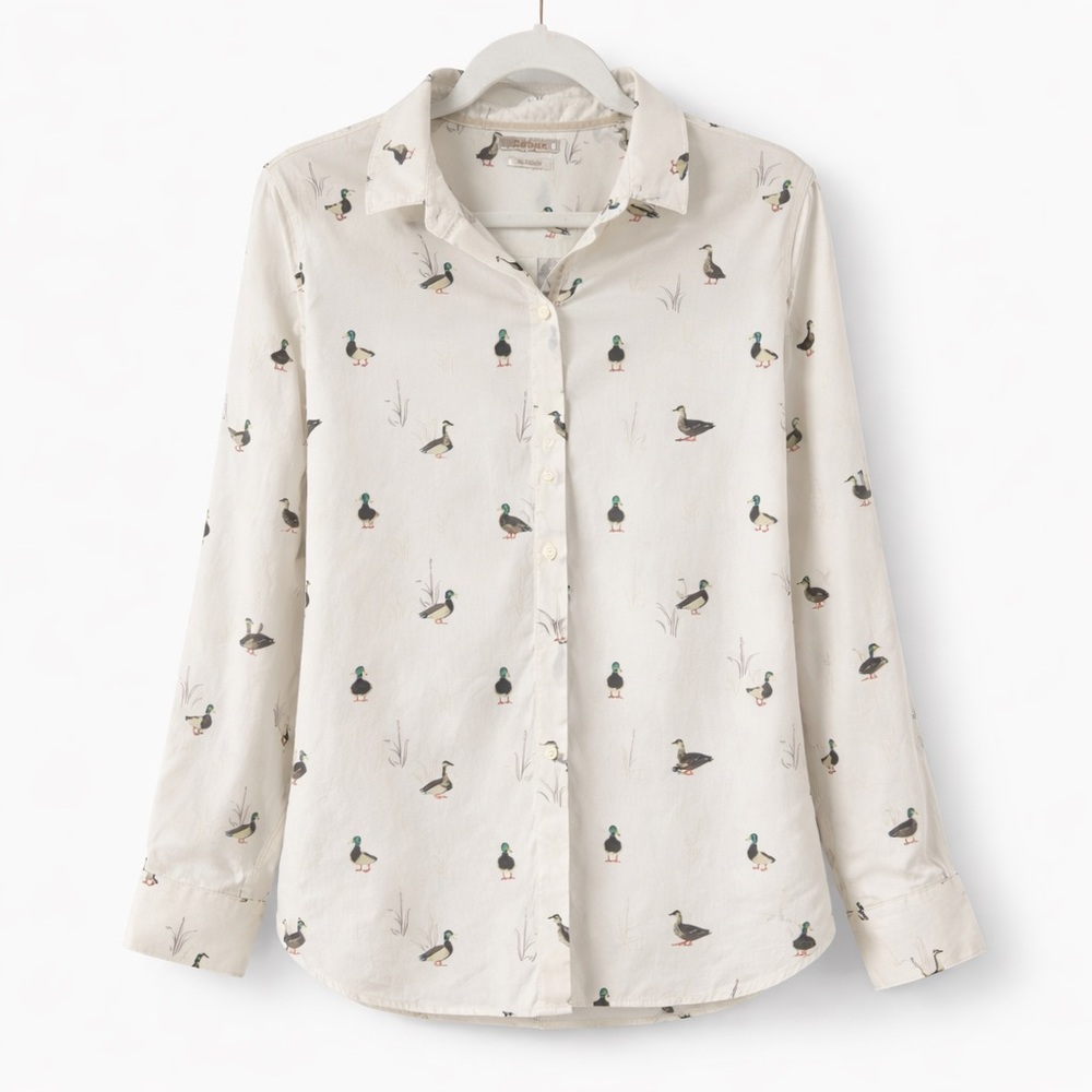 Barbour Duck Print Button Down Shirt Relaxed Fit | Cute Preppy Top - Picture 2 of 7